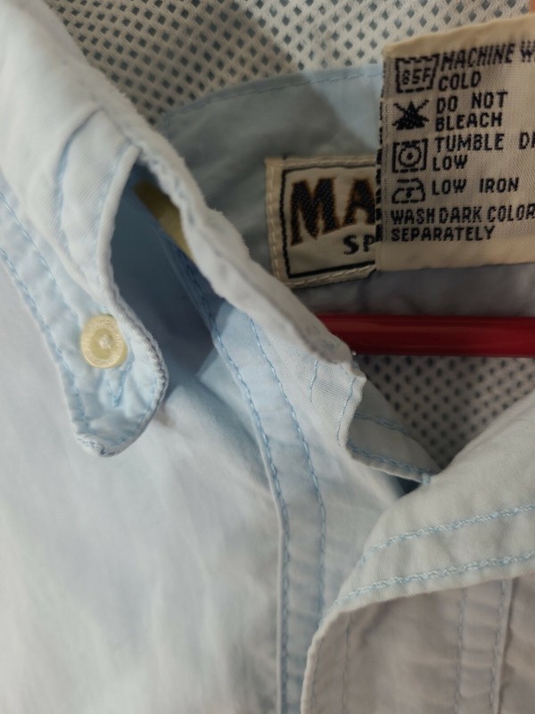 Magellan Sportswear Blue Vented S/S Button Front Shirt Distressed Mens Medium gallery