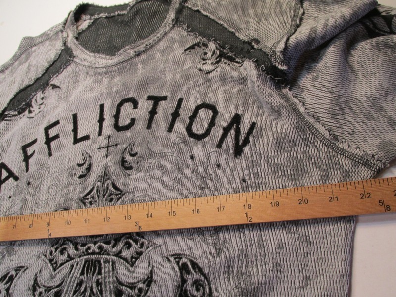 AFFLICTION Pullover Thermal Shirt Men XL Gray Black Double Sided Seek & Destroy gallery