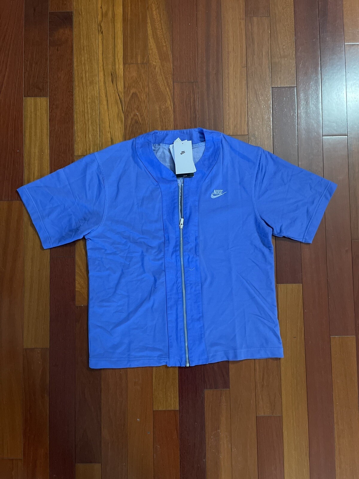 Nike French Terry Short Sleeve Full Zip Shirt Marina Blue Size Small DM6899-407 gallery