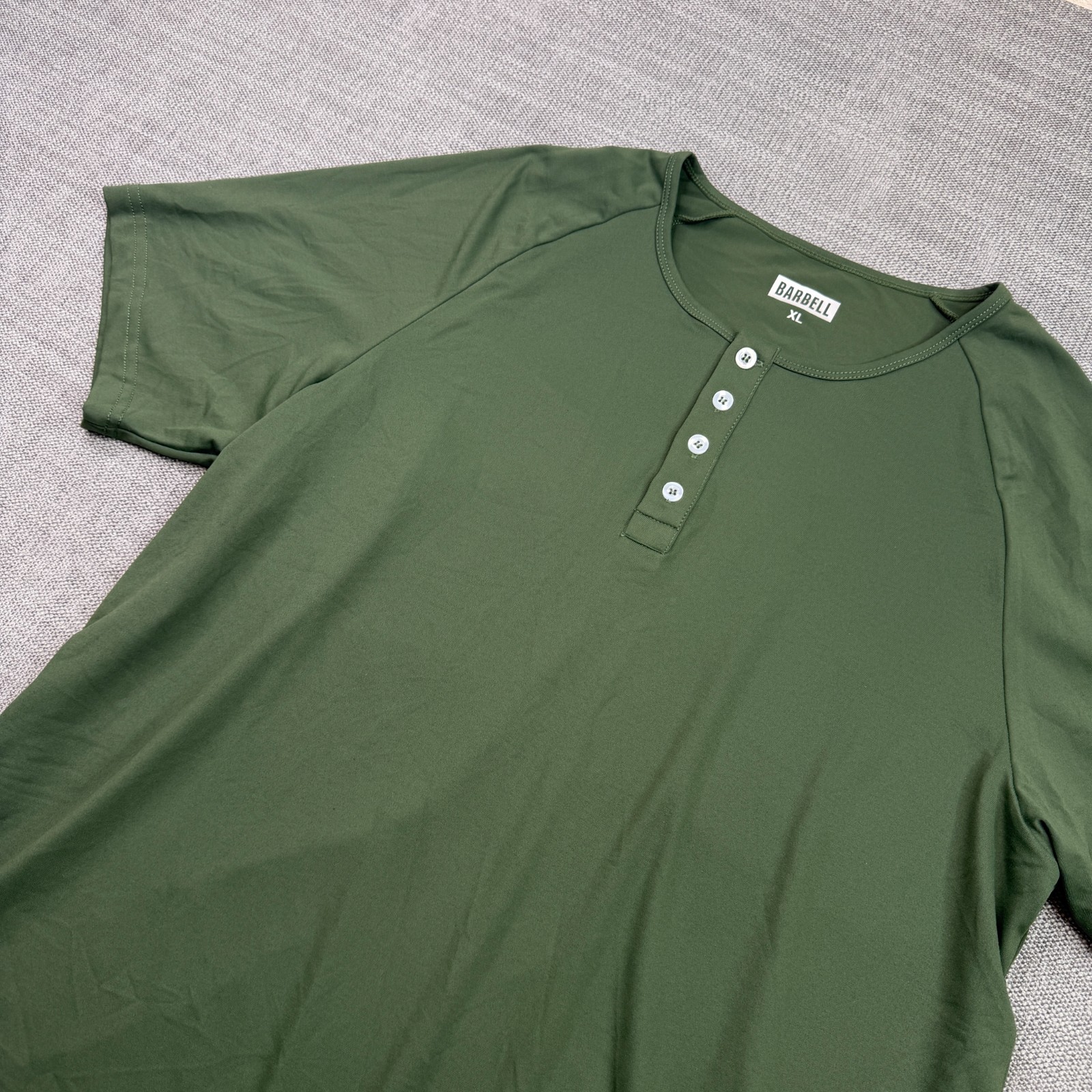 Barbell Apparel Scout Henley Shirt Men XL Green Short Sleeve Stretch Performance gallery