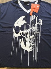 YoungLA “Drippy Skull” mesh jersey in dark blue With white skull graphic
