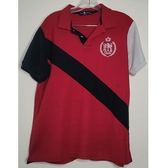 Rock Hampton Polo Red with Black Diagonal Stripe & Embroidered White Logo Crest