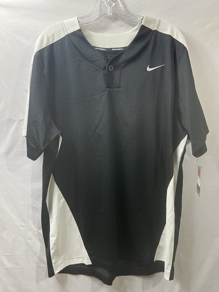 Nike Team Baseball Practice One Button Henley Men's Large Black White BQ5399-012