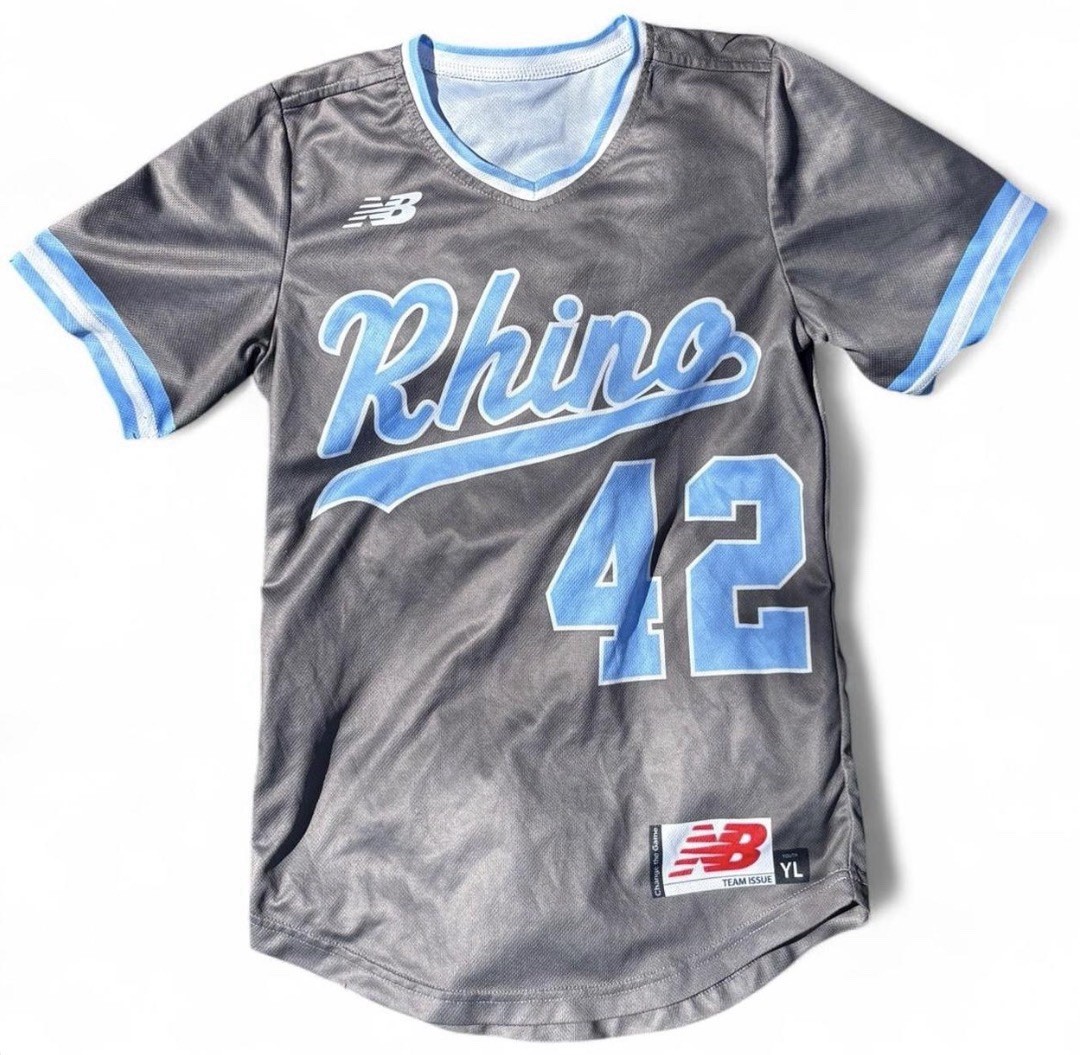 New Balance Rhino Team Issue Gray Blue Men's Baseball Jersey YL Short Sleeve gallery