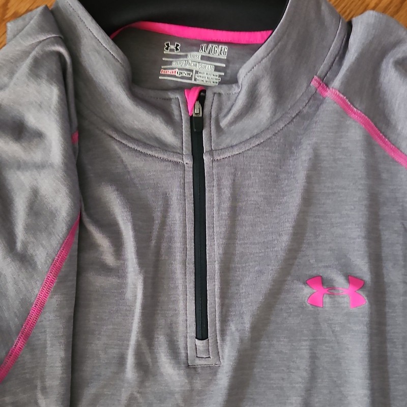Under Armour Pullover Mens XL 1/4 Zip Mock Neck Long Sleeve Top Gray/Pink gallery