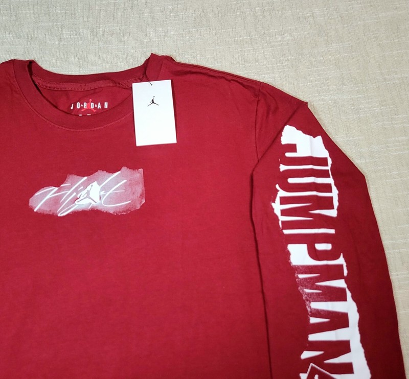 NIKE Air Jordan Flight Mens Logo Long Sleeve Tshirt Maroon Red White M L XL 2XL gallery