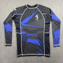Hayabusa Shirt Mens Small Black Blue Long Sleeve Rash Guard Compression MMA BJJ