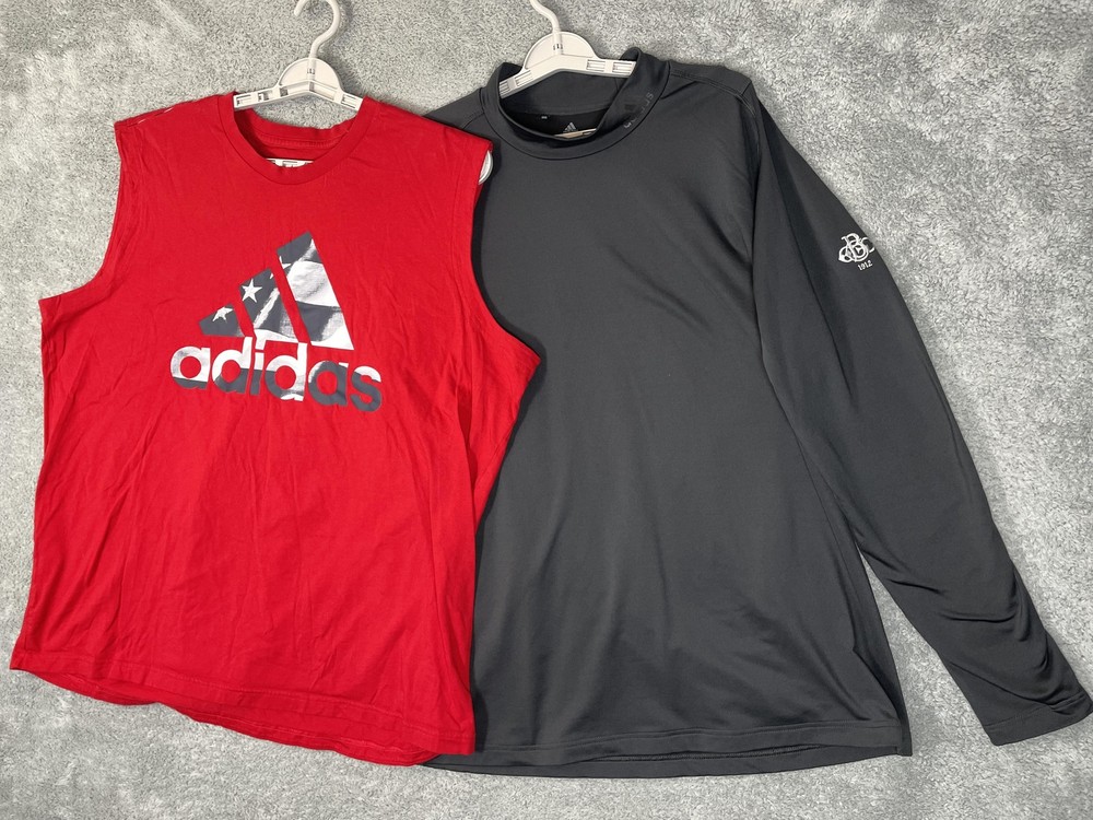Adidas Shirts Mens 2XL Lot Of 2 Red USA Flag Tee Black COLD.RDY Performance Top