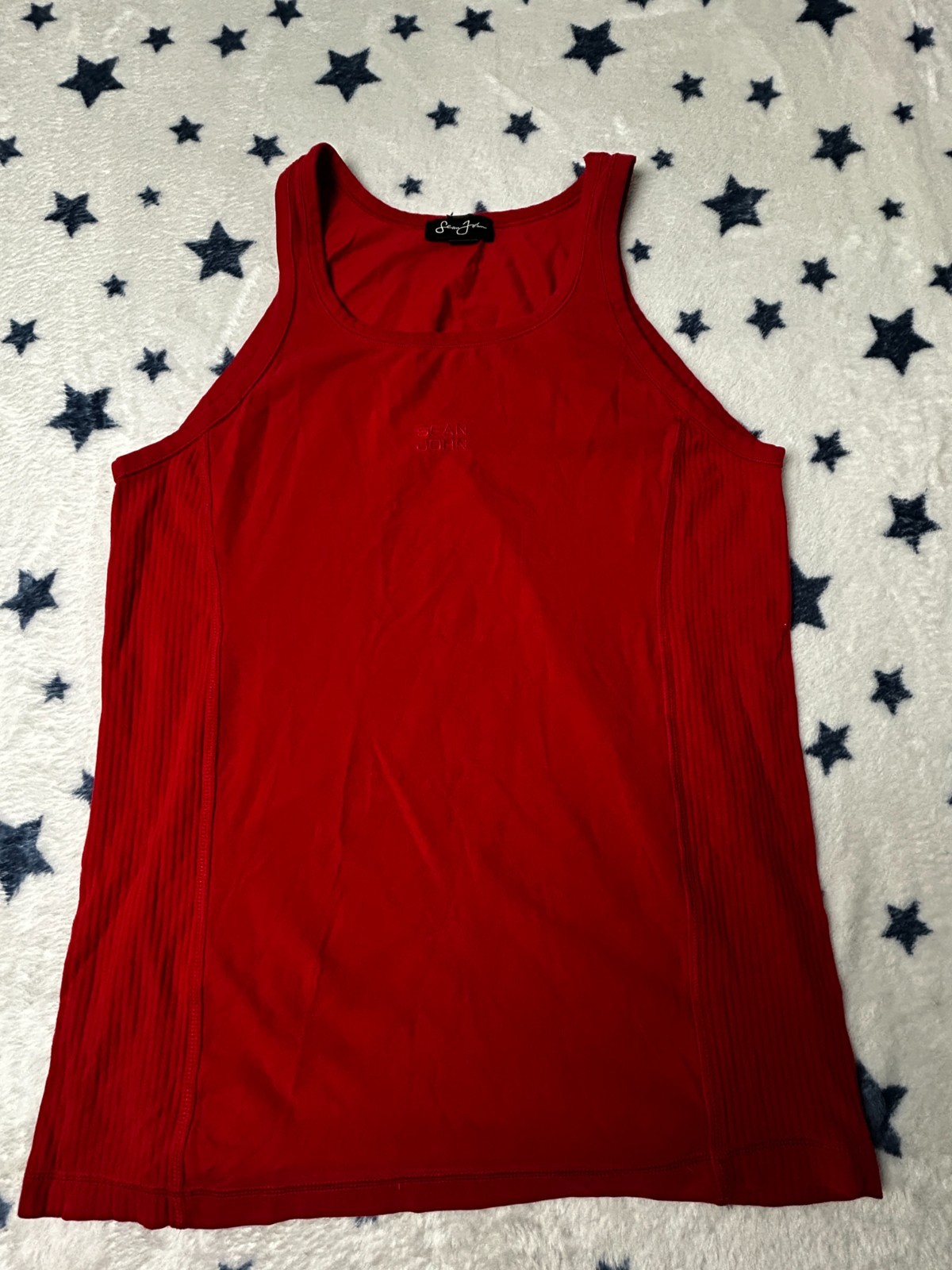 Sean John Mens Red Tank Top Sleeveless Ribbed Side Stretch Casual Cotton gallery