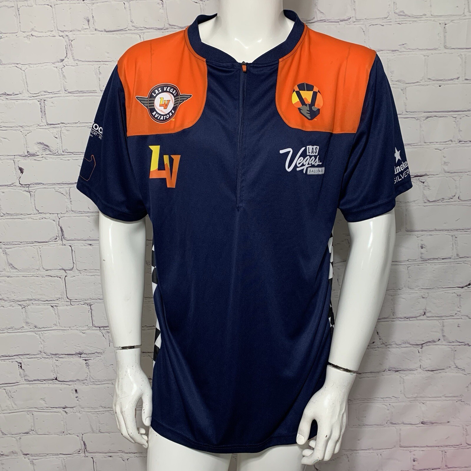 LV Las Vegas Aviators Baseball Men’s Sports Jersey XL Blue Orange Checker gallery
