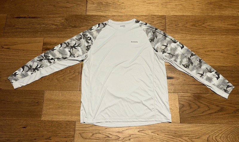 Simms Men’s XL Camo Sleeve SolarFlex UPF 50 Fishing Sun Shirt Long Sleeve gallery