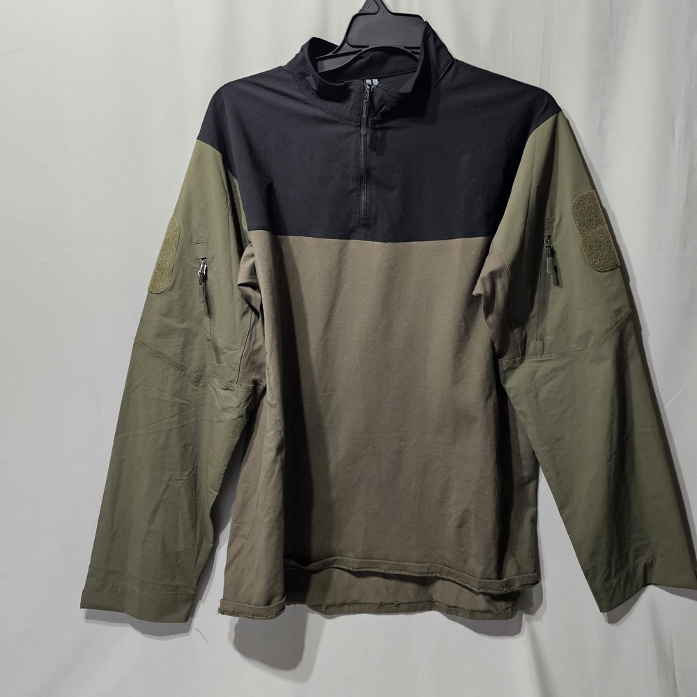 Army Type Pullover With Area For Patches Mens 2xl Fitted Black/Green 1/4 Zip