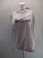 Nike Size M Mens Gray Softball Logo Long Sleeve Pocket Activewear Hoodie 043