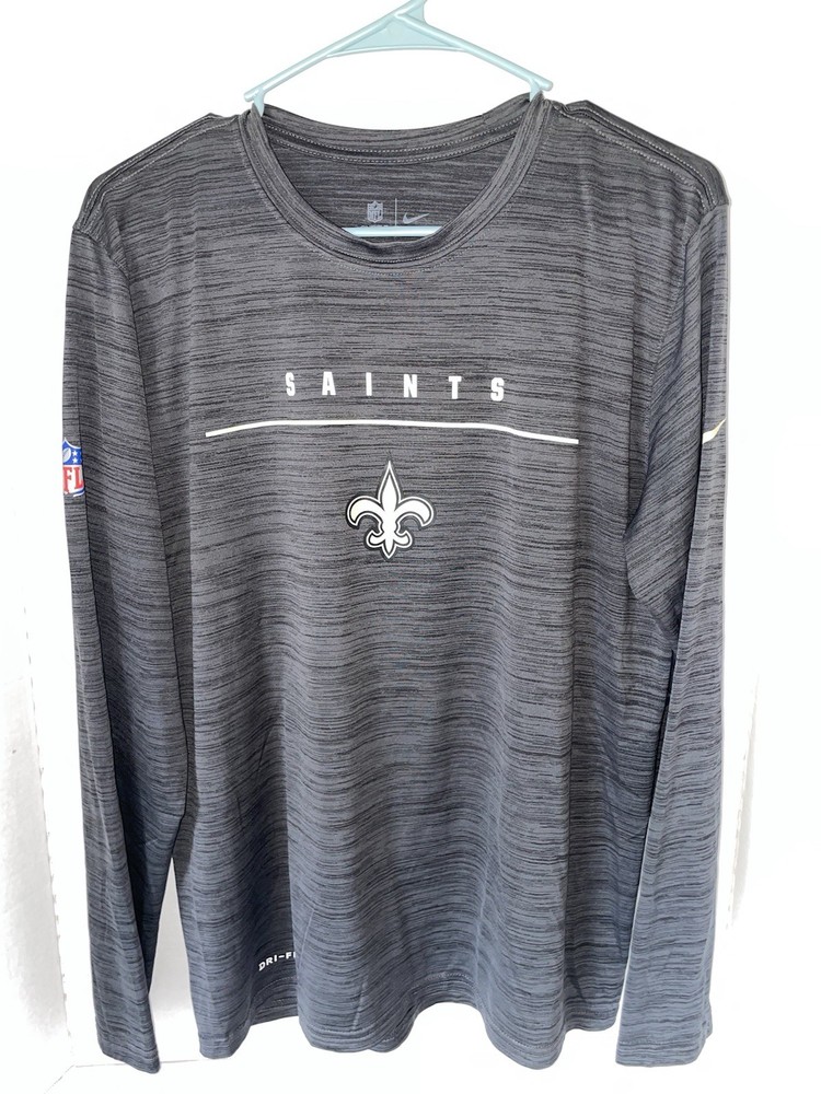 New Orleans Saints Shirt Mens Med Gray Nike NFL Dri-FIT Long Sleeve Athletic Top
