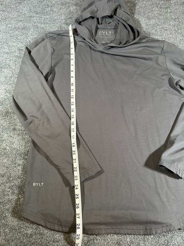 Bylt Premium Basics Men’s Large Grey Drop Cut Hooded Long Sleeve Shirt EUC gallery