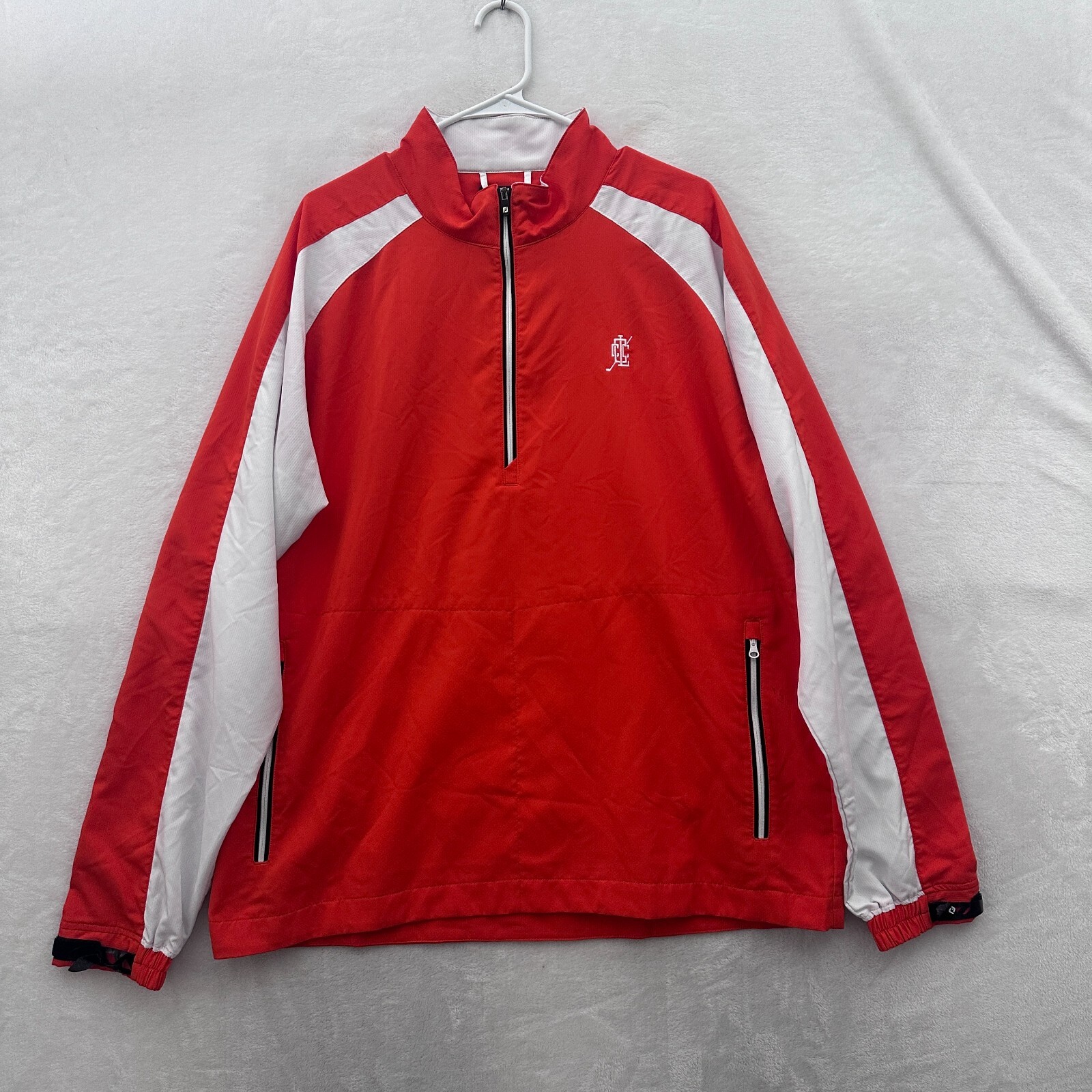 Footjoy 1/4 Zip Pullover Mens L Orange Windshirt Golf Performance Lightweight gallery