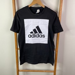 Adidas Essentials Shirt Mens Small Black Big Logo Print Short Sleeve Crew Neck