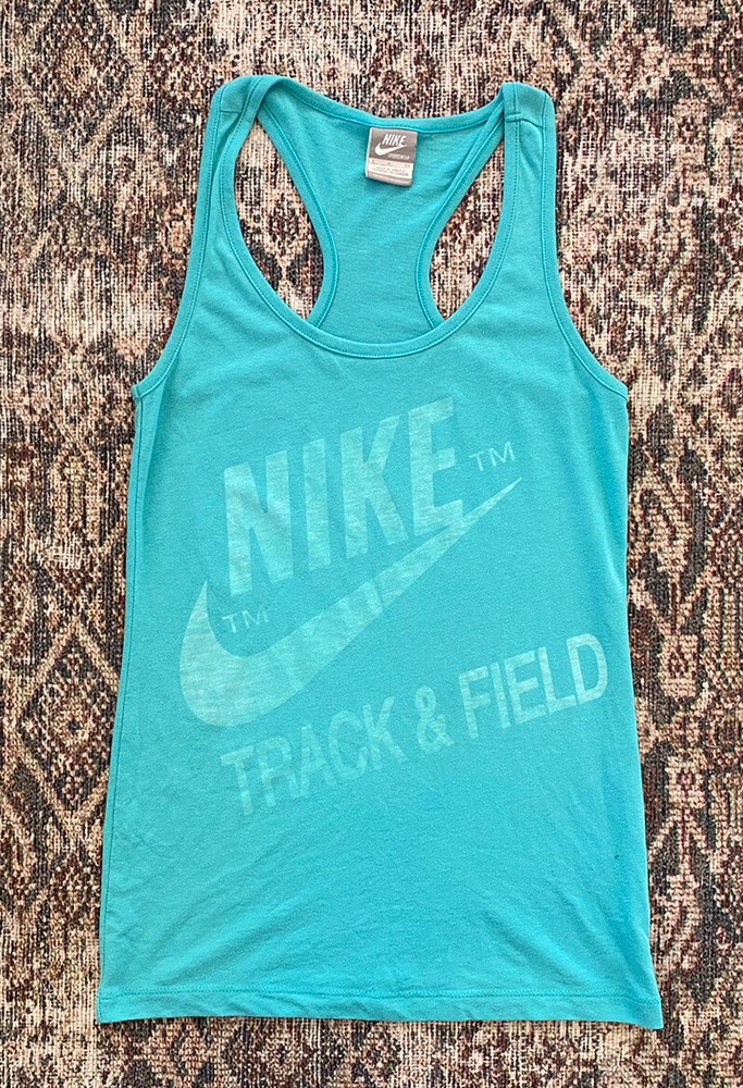 VTG Nike Track & Field Spellout Tank Top SZ S Turquoise Y2K Gray Tag T Shirt