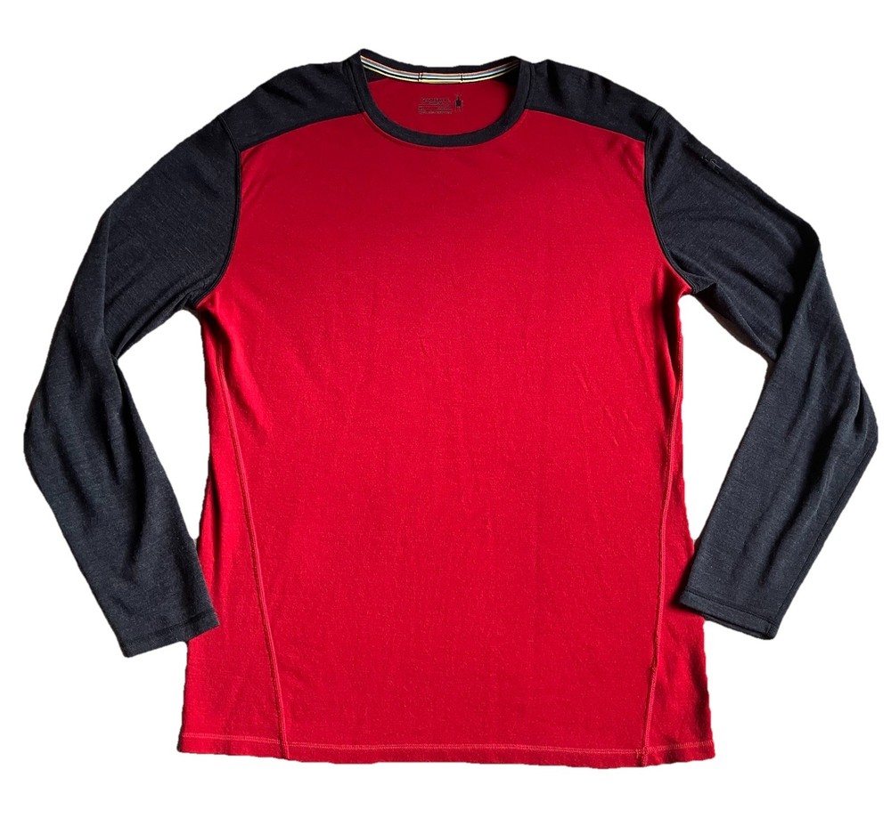 Smartwool Thermal Merino Base Layer 250 Colorblock Crew Shirt Mens XL Red Black