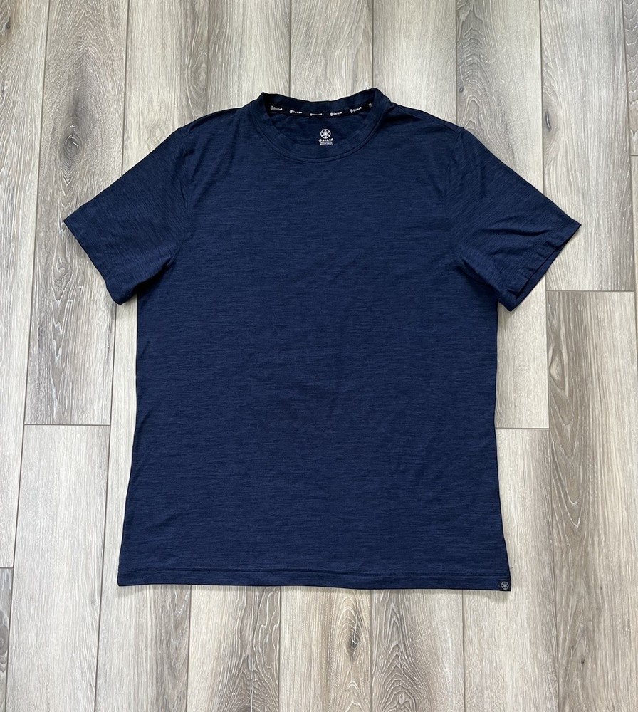 Gaiam Blue Workout T-Shirt Mens Sz L Yoga Gym Athletic Soft Stretch Short Sleeve