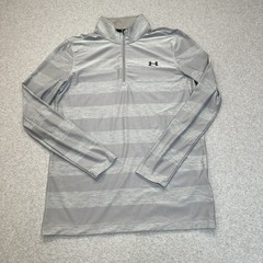 Under Armour Men’s 1/4 Zip Pullover Shirt Gray Striped Long Sleeve Loose Size S