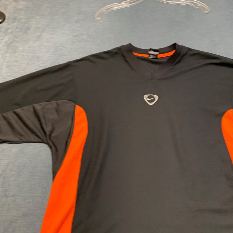 Nike Team Shirt Mens 2XL Black Orange Short Sleeve Logo Performance V-Neck gallery