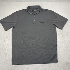 Callaway Polo Shirt Mens Large Gray Black Striped Short Sleeve Golf