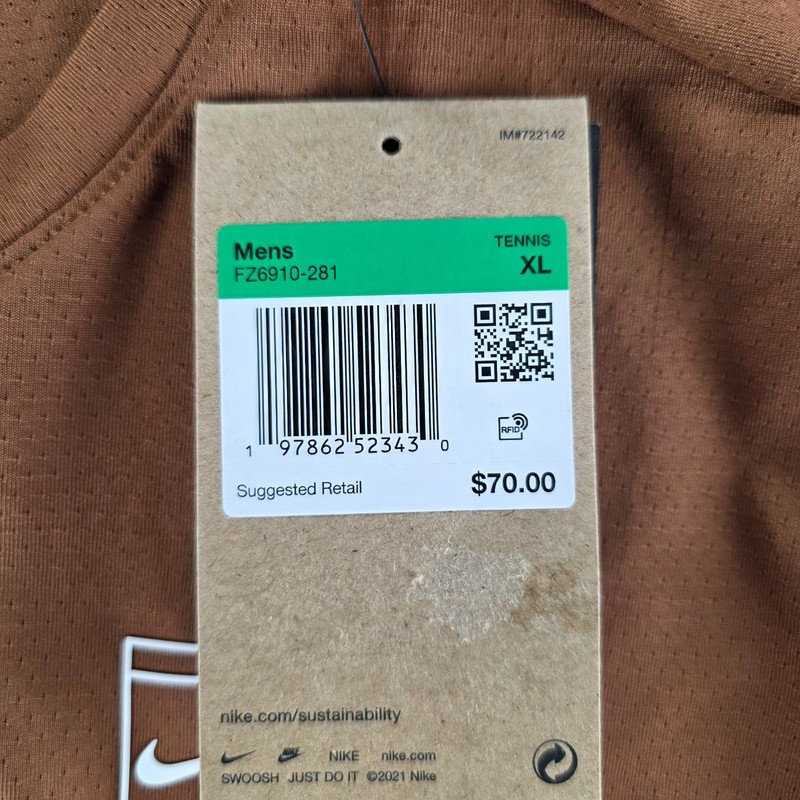 Nike Court Dri-Fit Advantage Tennis Shirt FZ6910-281 Brown Heritage - New XL gallery