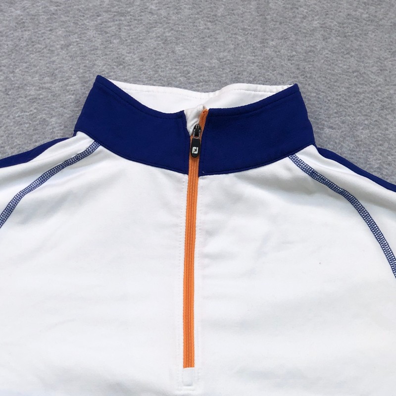 Footjoy FJ Pullover Men's Small White Blue Quarter Zip Golf Performance Logo gallery