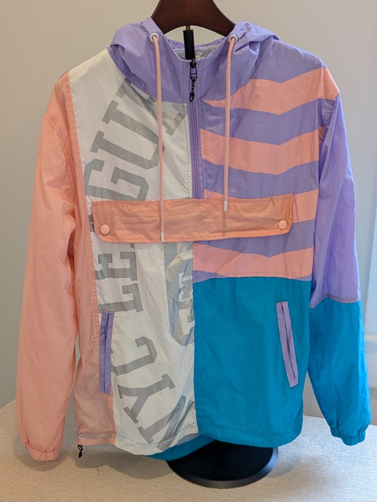 Smoke Rise DNM Co. Large Retro Colorblock Full Zip Windbreaker Jacket Hooded NWT gallery