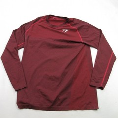Gymshark Men’s Long Sleeve Activewear Top Red Heather Seamless Crew Neck Size M