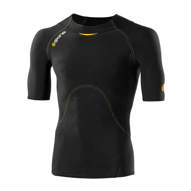Skins A400 Men's Compression Short Sleeve Top Black w/Yellow Stitching gallery