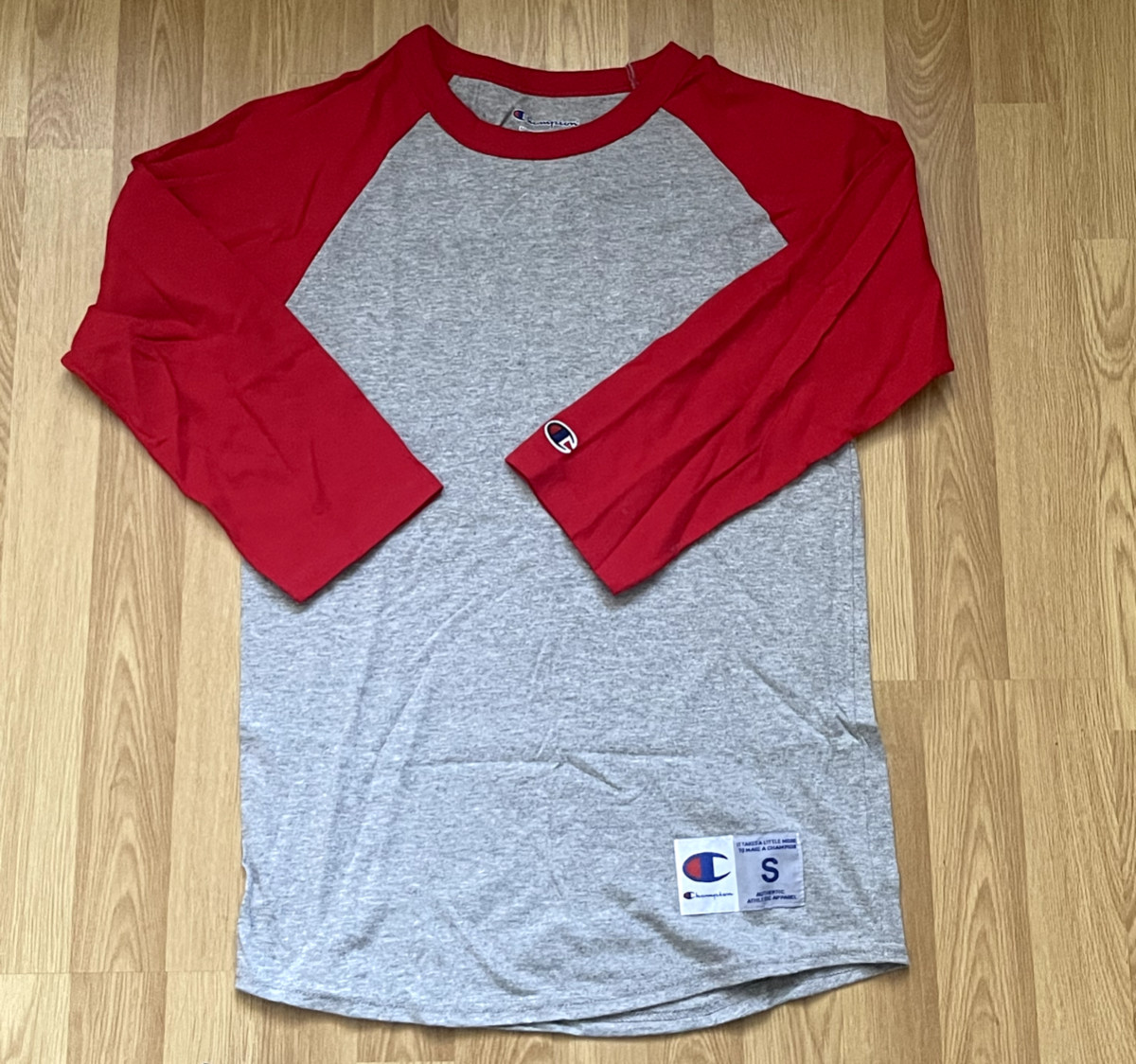 Champion 3/4 Sleeve Raglan Baseball Shirt Red & Grey Small gallery