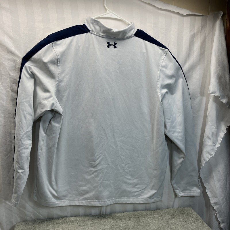 Under Armor Golf Storm Pullover 1/4 Zip Sz.Large. Loose Fit White W Navy Preppy gallery