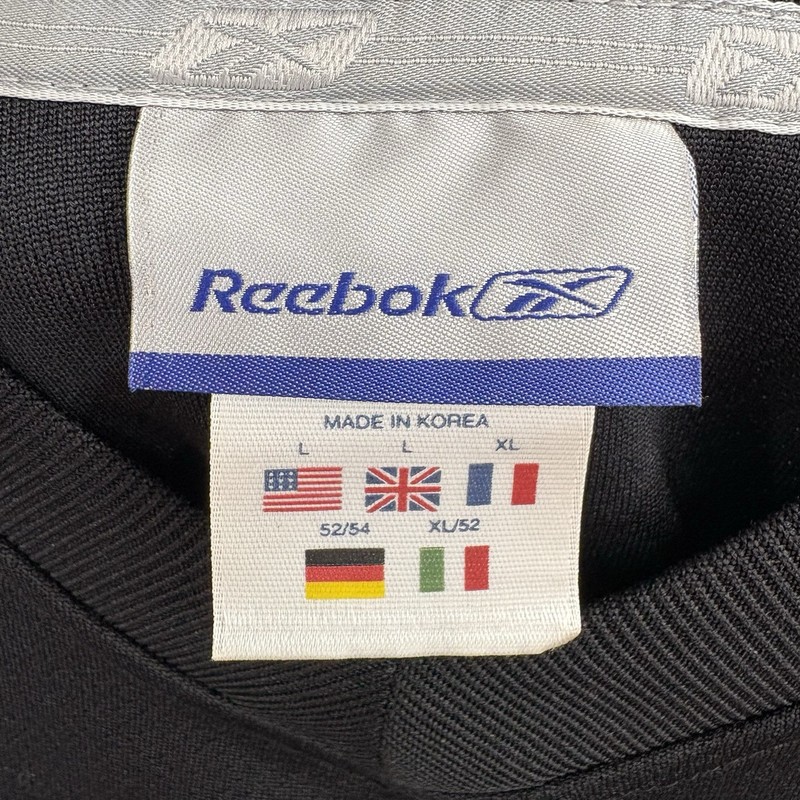 Vintage Reebok Shirt Mens Large Black White Logo V Neck Performance Top Active gallery