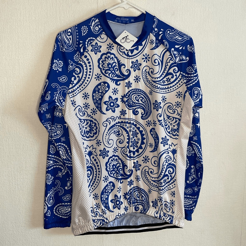 Frelsi Blue Serenity Long Sleeve Cycling Jersey Mens Size XL Blue White Paisley gallery