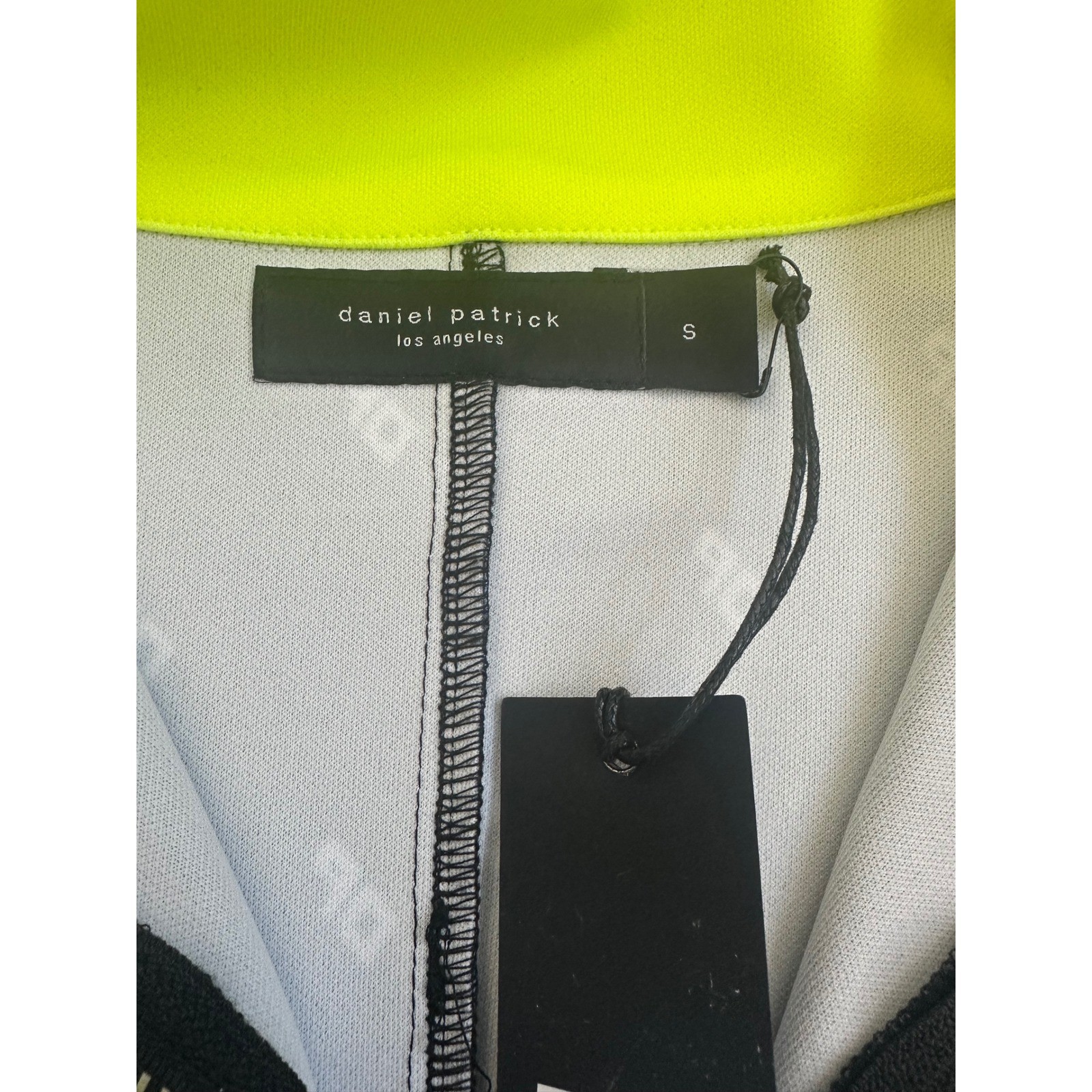 Daniel Patrick Monogram Quarter Zip Track Jacket Black Neon Yellow Small NEW gallery