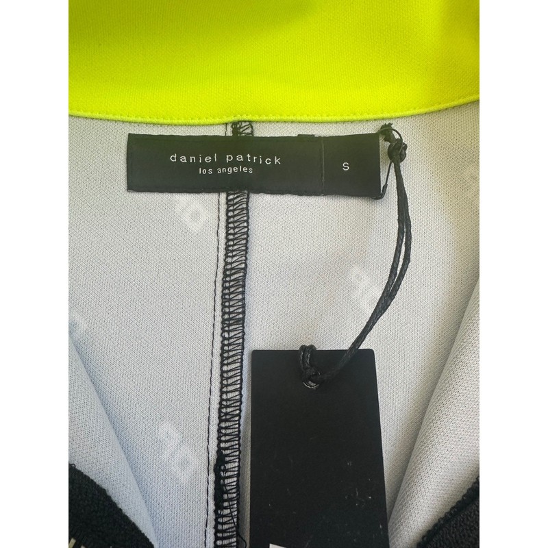 Daniel Patrick Monogram Quarter Zip Track Jacket Black Neon Yellow Small NEW gallery