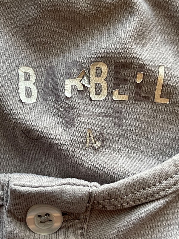 BARBELL SS pullover workout shirt men's size Medium gray henley 4 button placket gallery