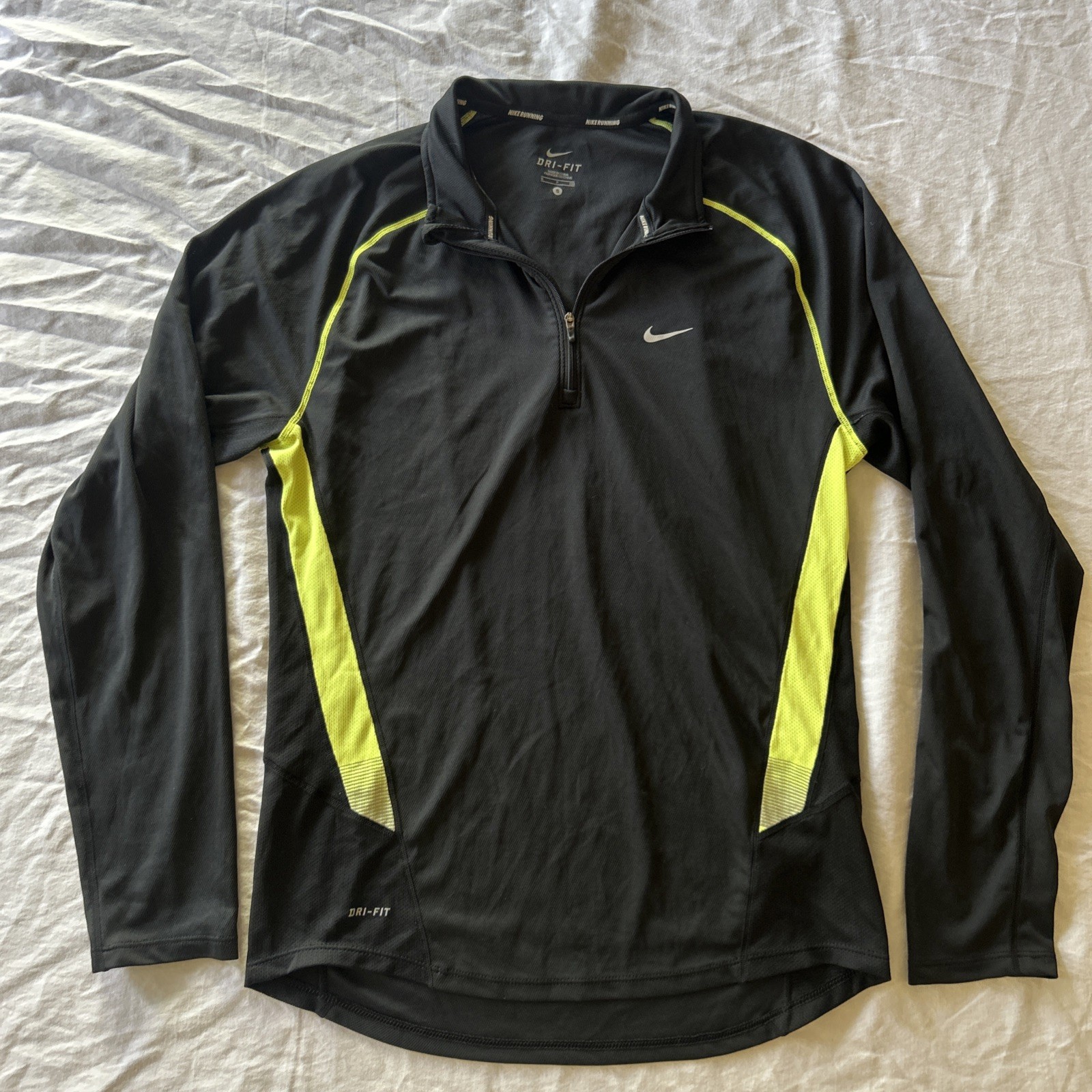 Nike Running Dri Fit 1/4 Zip Long Sleeve Shirt Black/Yellow Mens Size S Active gallery