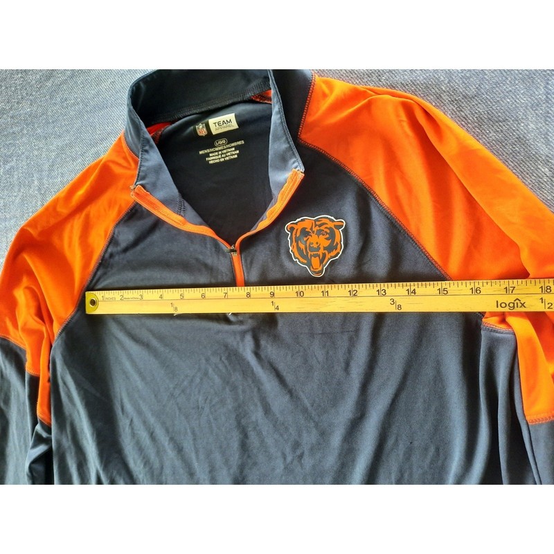NFL Team Apparel Chicago Bears Quarter Zip Pullover Mens Large Navy Blue Orange gallery