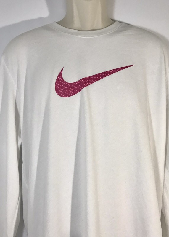 Nike Swoosh Logo Men's Long Sleeve Crew Tee Multiple Size White/Pink Berry gallery