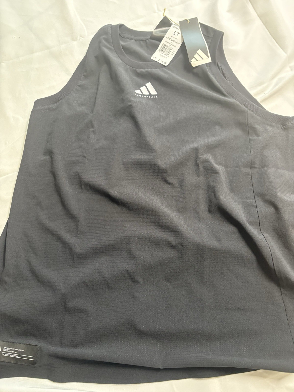 adidas large nwtg Black Basketball Tank Top with White Logo gallery