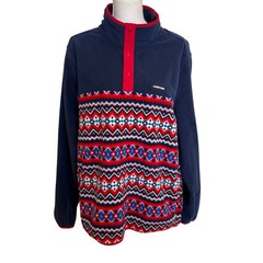 Lands End Pullover Men’s XL 46/48 Red Blue Aztec Print Half Snap Athletic