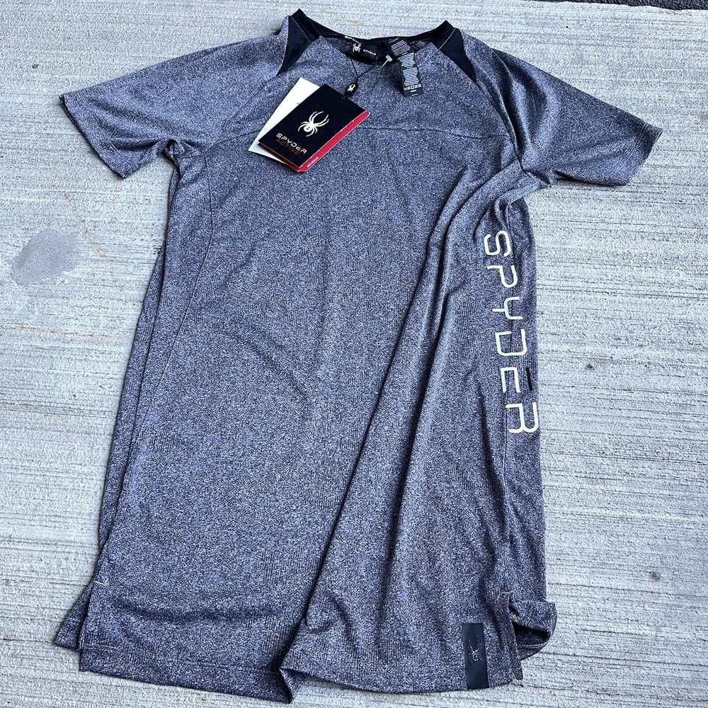 New Men's SPYDER Active Gray Raglan Crew Short Sleeve Shirt Size S