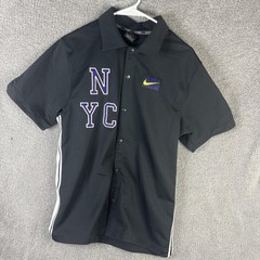 Nike NYCOURT NYC Shirt Mens Medium Black Snap Front Tennis Jersey Collared