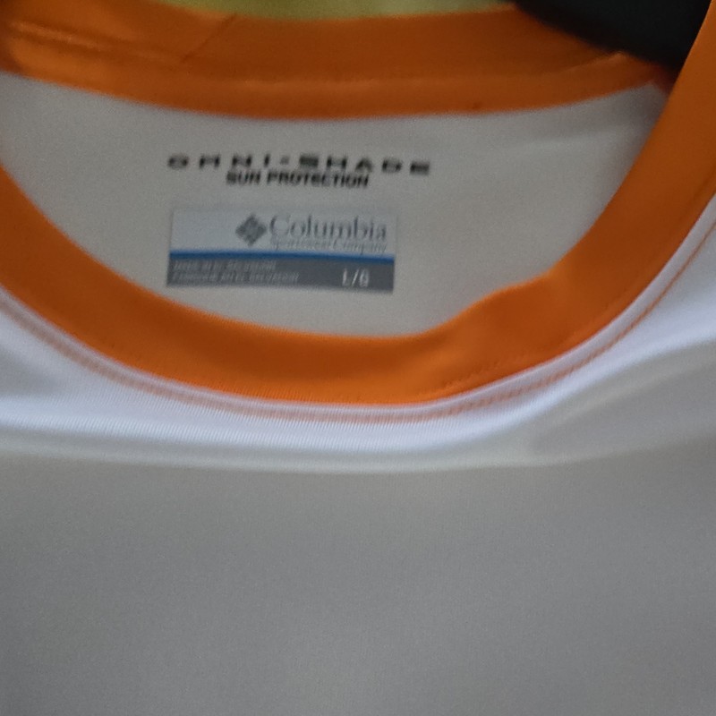 Columbia Omni-Shade Sun Protection Mens L/G Long Sleeve Crew Tee White/Orange -2 gallery