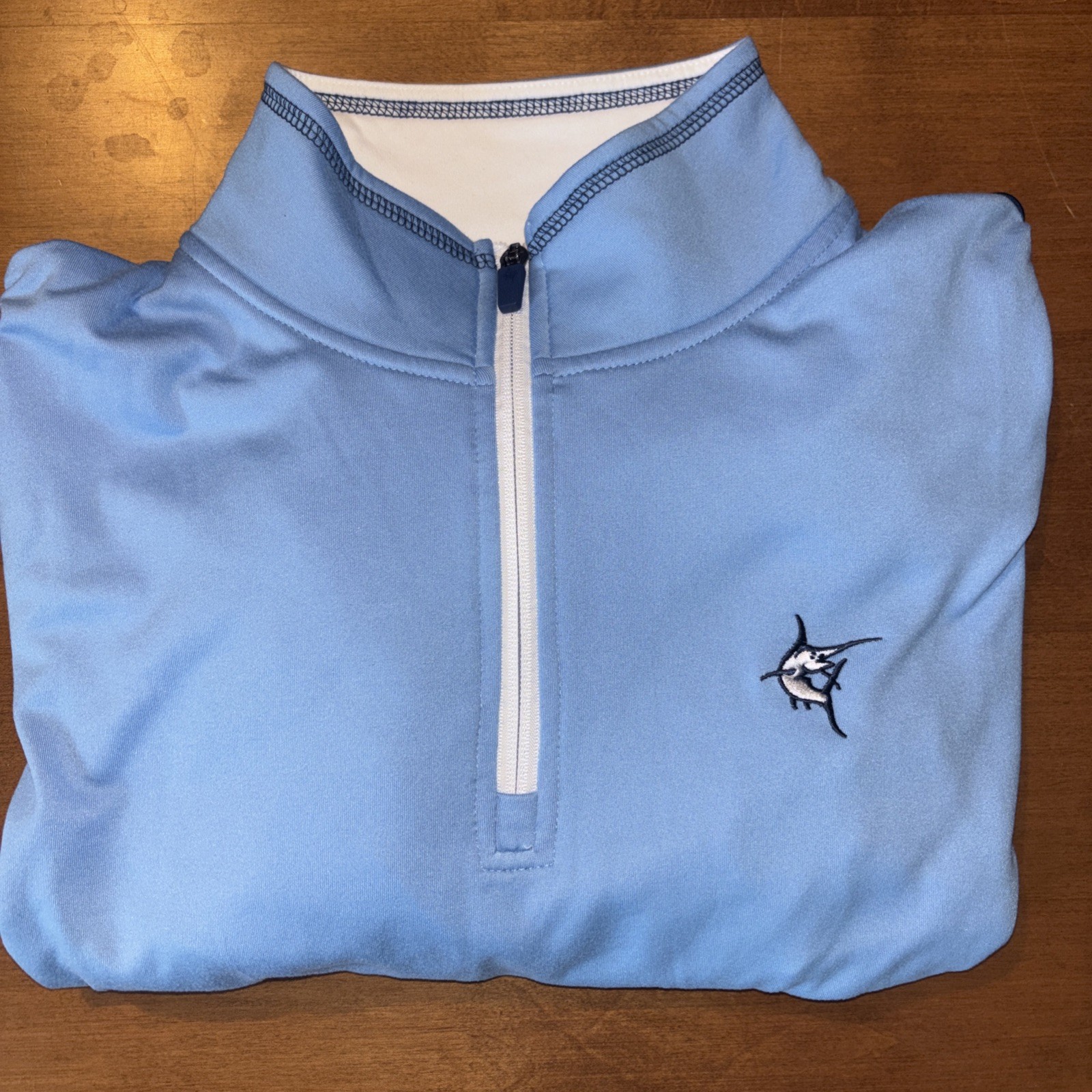 White Water 1/4 Zip Shirt Large Long Sleeve Blue- Mens medium, Marlin logo gallery