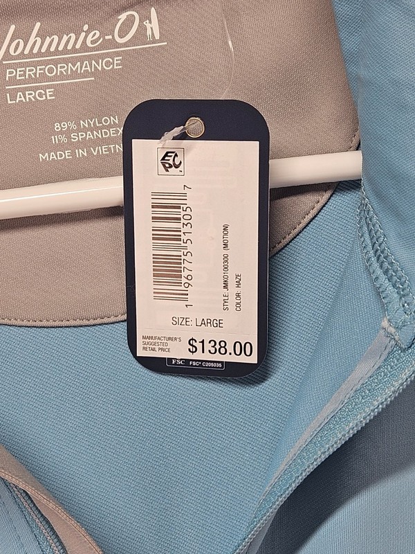 Johnnie-O Motion Men's L Quarter Zip Performance Stretch Pullover Haze Blue NWT gallery
