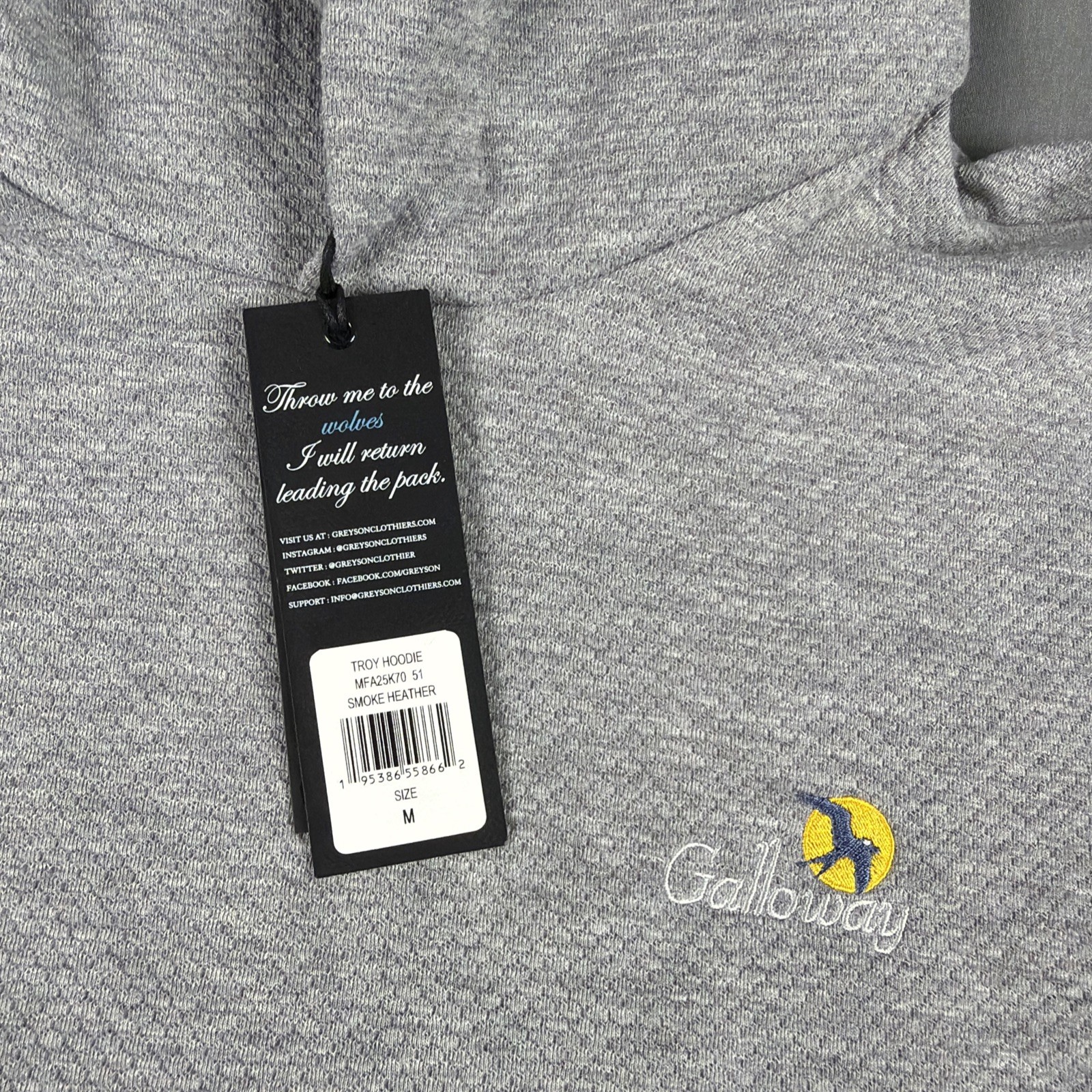 Greyson Golf Hoodie Troy Chest Logo Medium Smoke Heather Polyester NWT MSRP $225 gallery